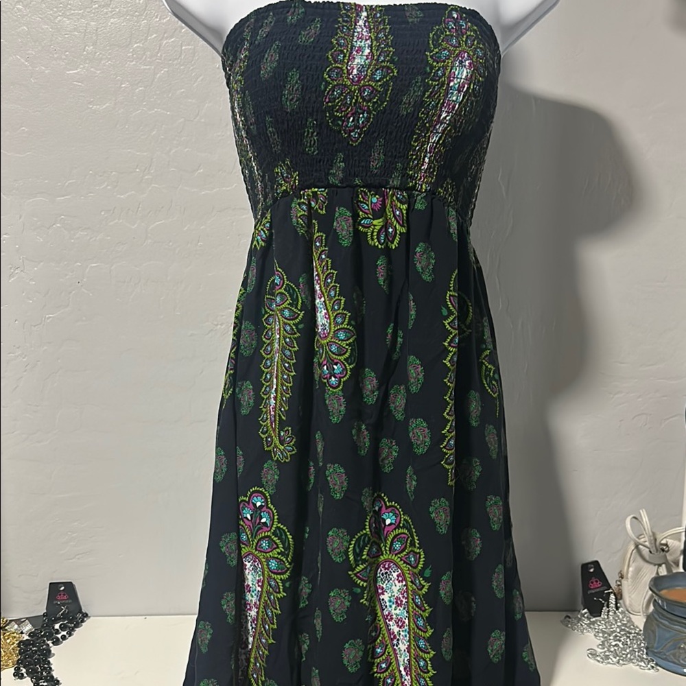 No.116 Casual Black and Green Strapless Sundress
